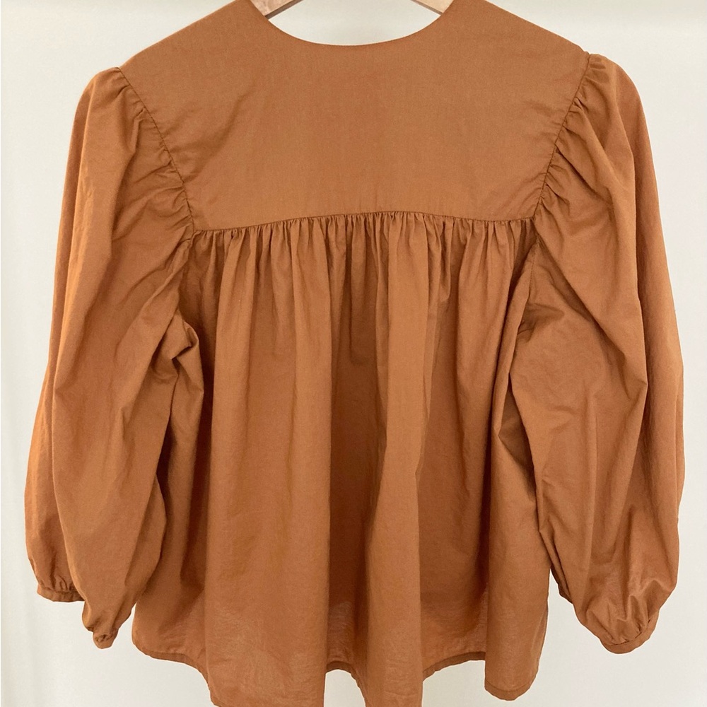 Women's Puff Sleeve Peasant Blouse - Rust - Picture 3 of 7